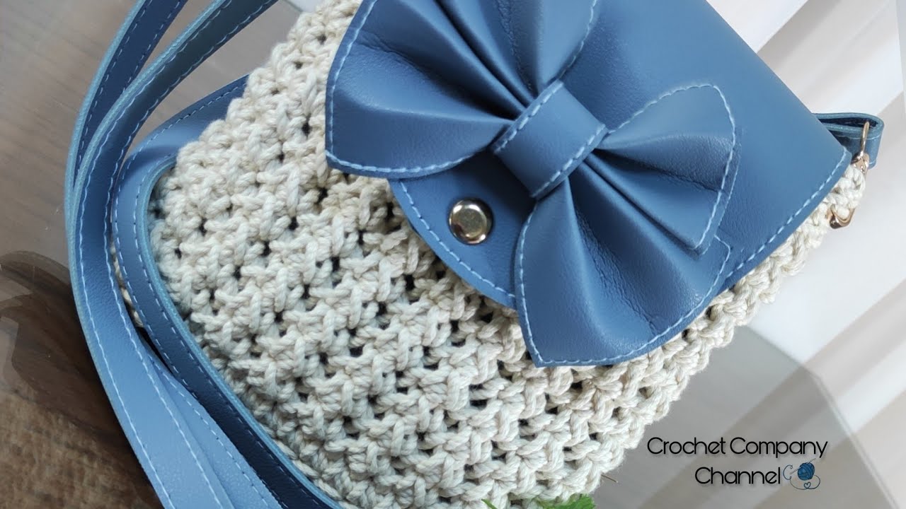 شنطه كروشيه باستخدام طقم جلد فيونكه _ Crochet Bag