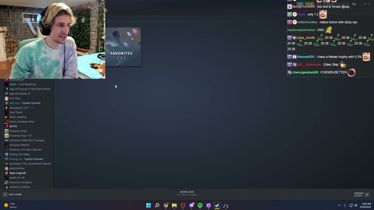 xQc Shows How Many Steam Games He Has