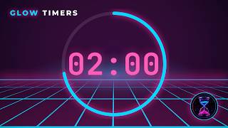 2 Minute Timer with Alarm 🔔 Neon Retro Grid • Synthwave Countdown