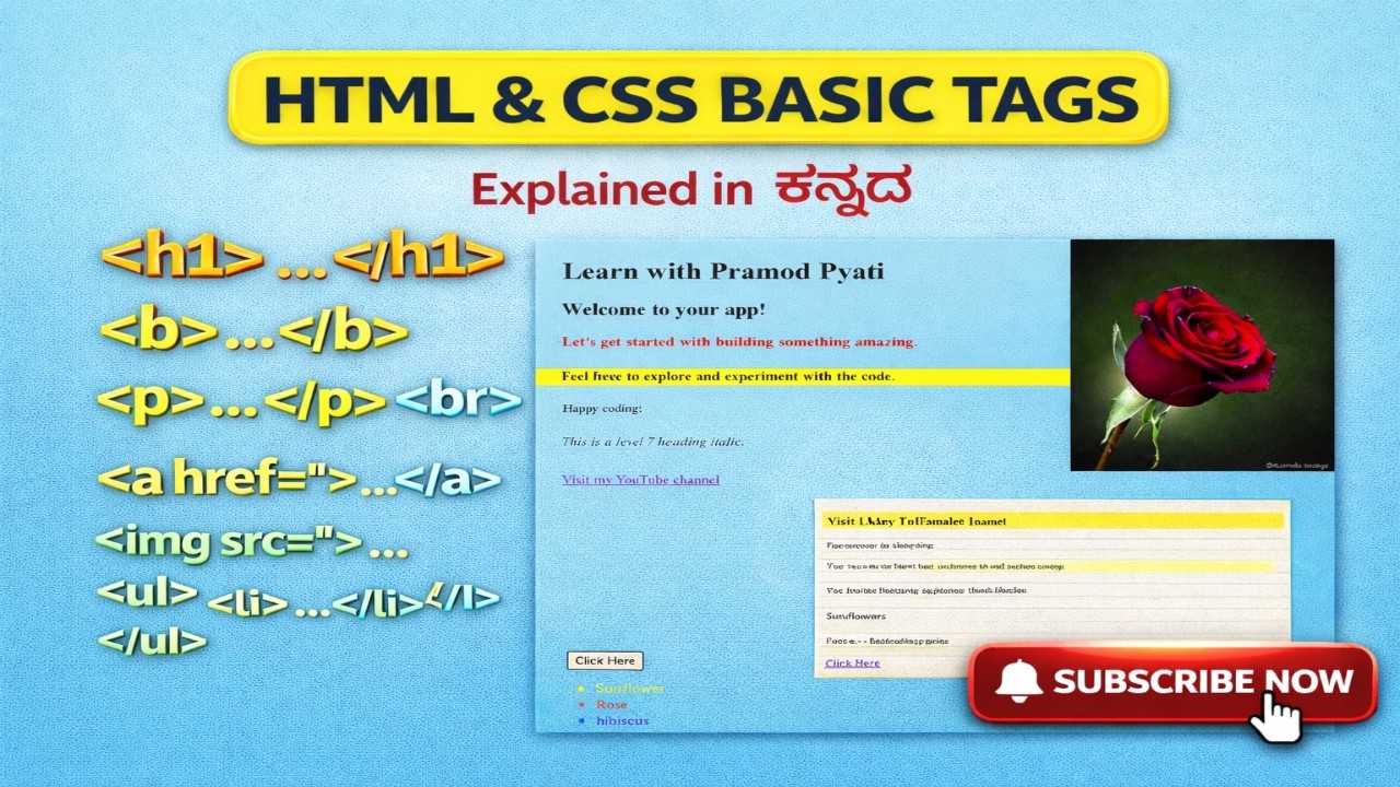 HTML & CSS Basic Tags Tutorial 🔥 | Explained in ಕನ್ನಡ | Beginners Guide ...
