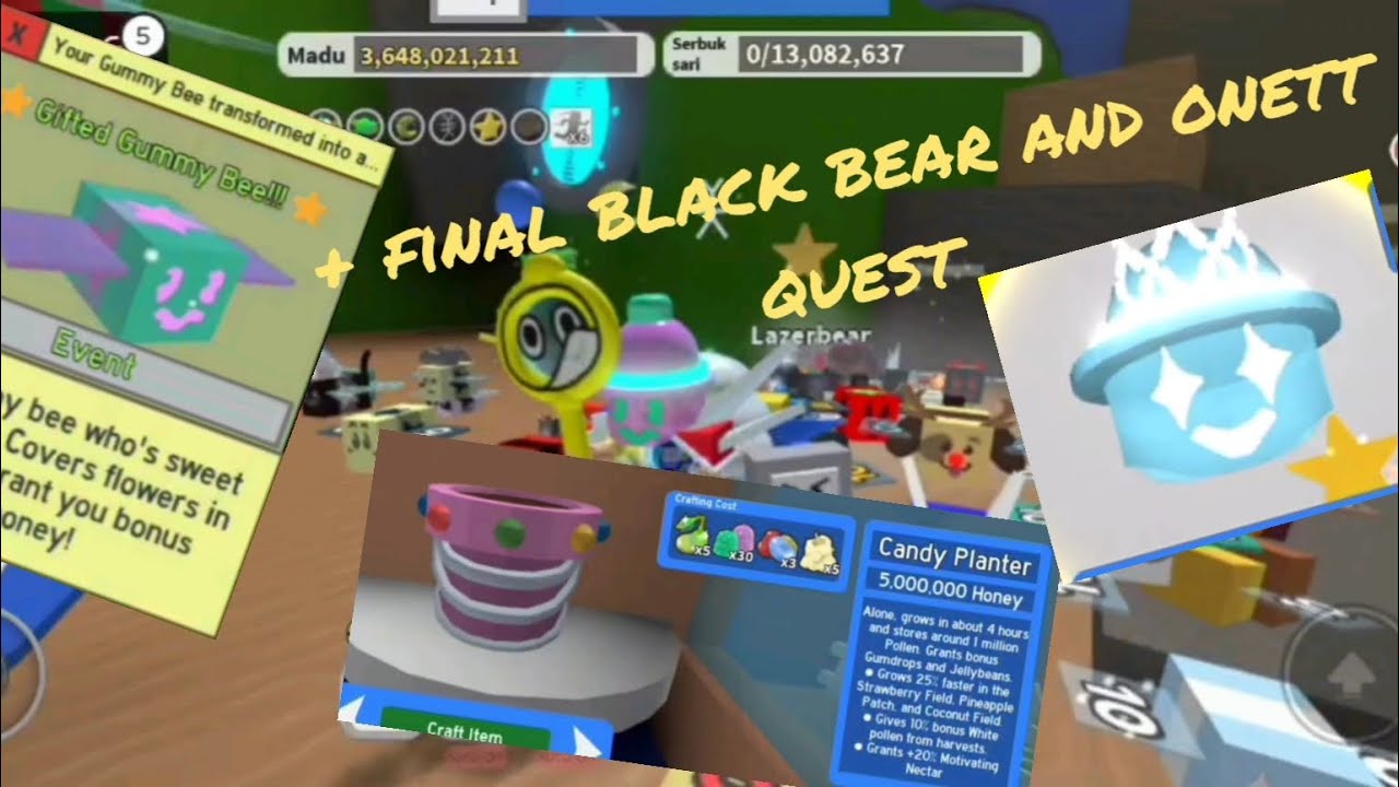 Onett Quest Bee Swarm Simulator - Final black bear and onett quest, gifted gummy bee, and diamond mask