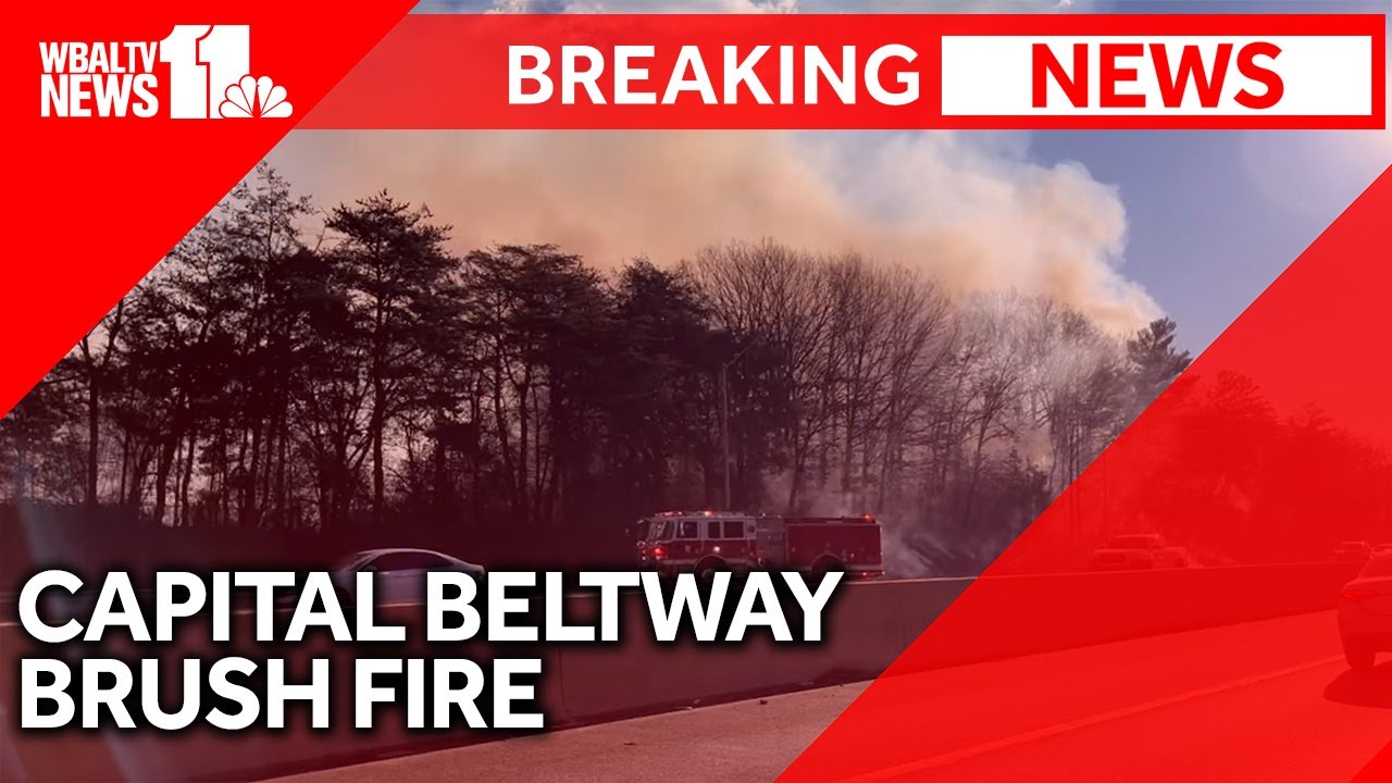 Crews battle beltway brush fire in Greenbelt - YouTube
