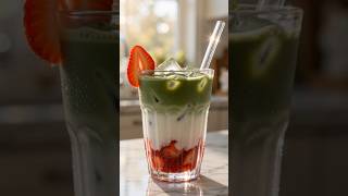 Strawberry Matcha Latte #shorts #short #food ##drink #dessert #shortvideo #cozykitchen #shortsfeed