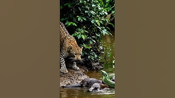 Leopard bite on python in river #wildliferescue #animallife #crocodileattacks #crocodile