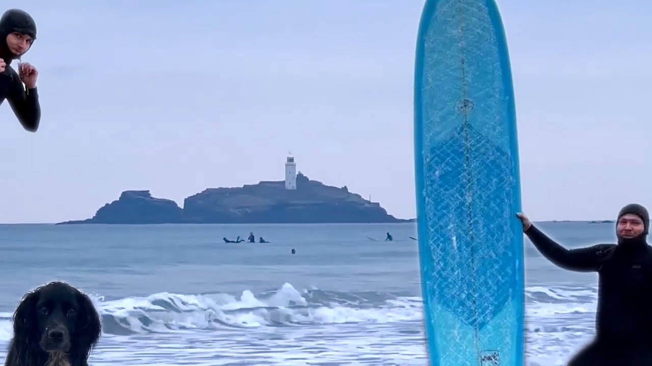 Winter Longboard Surfing Gwithian Beach Cornwall loglife Cold
