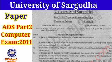 Ads part2 computer studies paper 2011 Sargodha university || Past Paper computer #uos #pastpapers