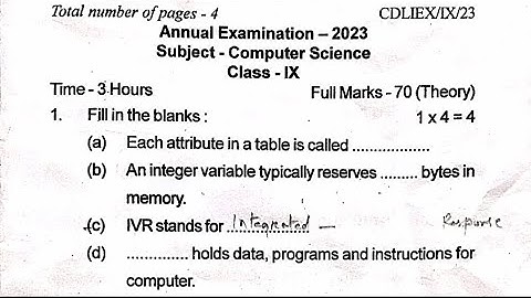 class 9 computer question paper of annual examination seba board