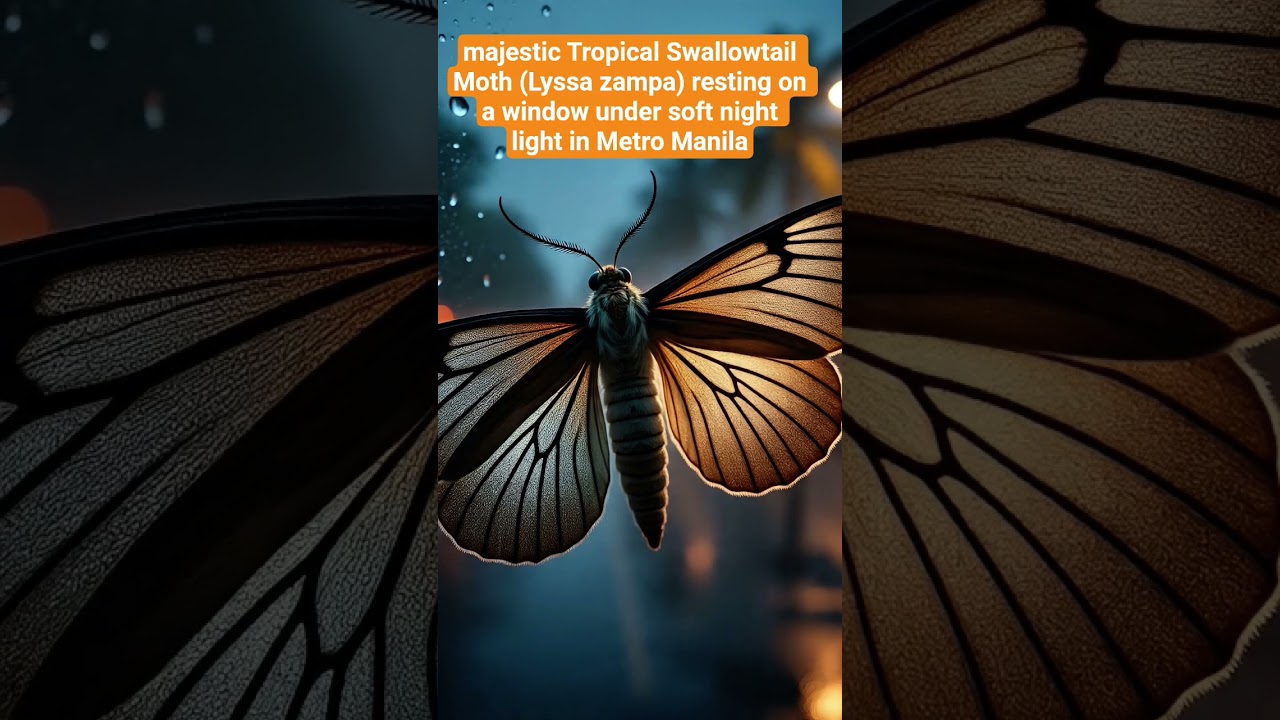 majestic Tropical Swallowtail Moth (Lyssa zampa) resting on window under night light in Metro Manila