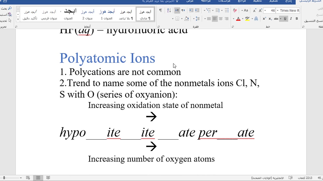 تسمية المركبات الغير عضوية