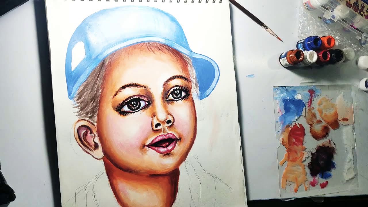How to draw baby face (step 3) acrylic painting step by step YouTube