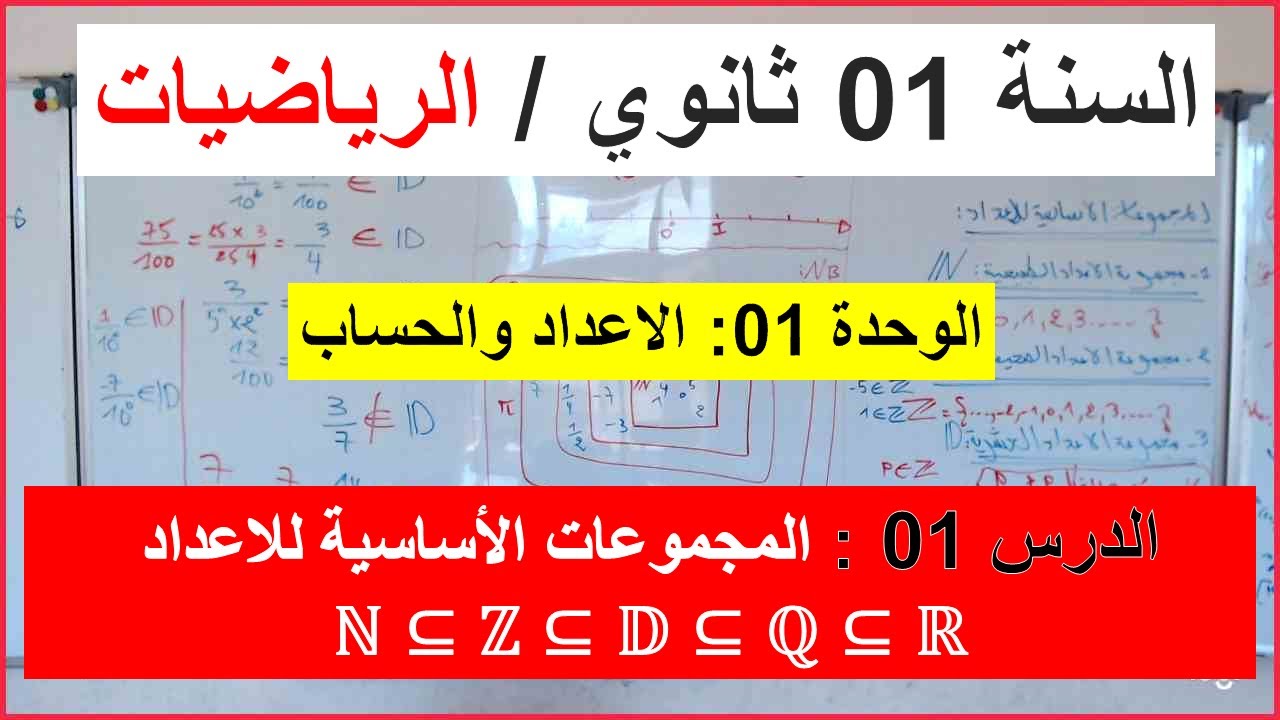 السنة 01 ثانوي الرياضيات الدرس 01 الاعداد والحساب المجموعات الاساسية للاعداد شرح رائع