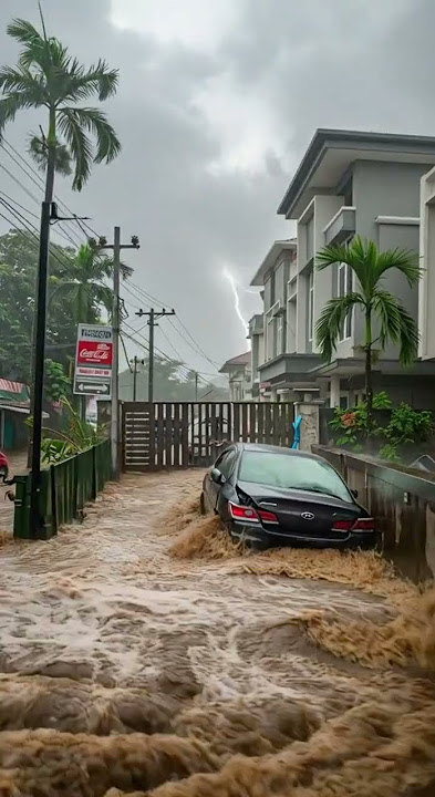 Mobil Terbawa Arus di Tengah Kompleks Perumahan! #banjir