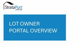 StrataPort Lot Owner Portal Overview