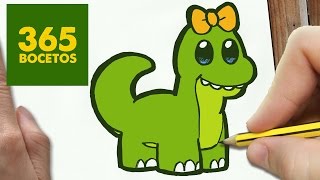 COMO DIBUJAR DINOSAURIO KAWAII PASO A PASO - Dibujos kawaii faciles - How to draw a DINOSAUR