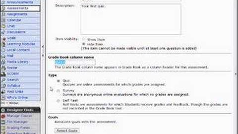 WebCT Vista Assessments Tool Training Lesson 1
