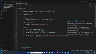 Python factorial calculator coding.