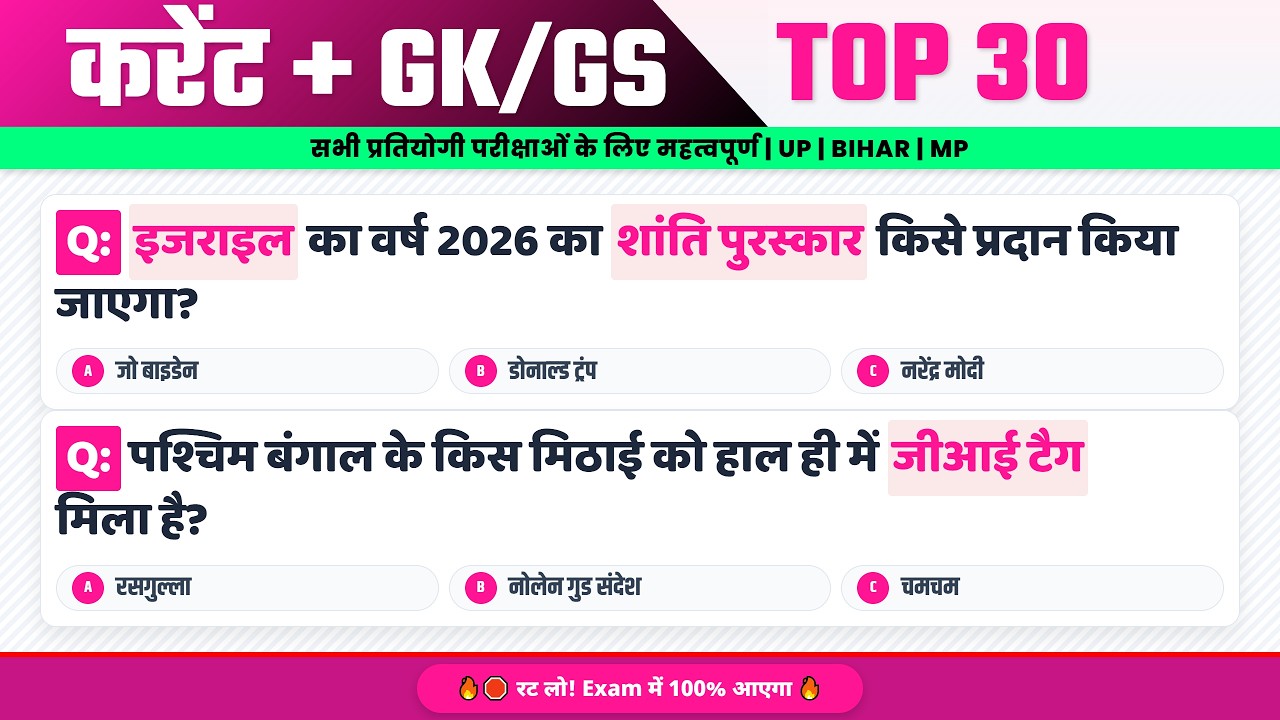 Current Affairs + GK/GS 2026: Paper में छपने वाले प्रश्न 🔥 | Live Mock Test for All Exams