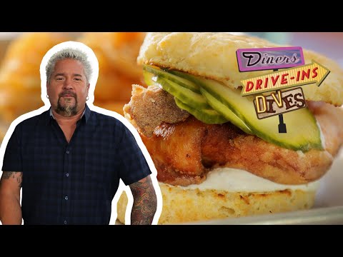 Guy Fieri Eats a Chicken AND Biscuit Sandwich | Diners, Drive-Ins and Dives | Food Network