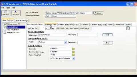 123 ACT! Sync User Settings