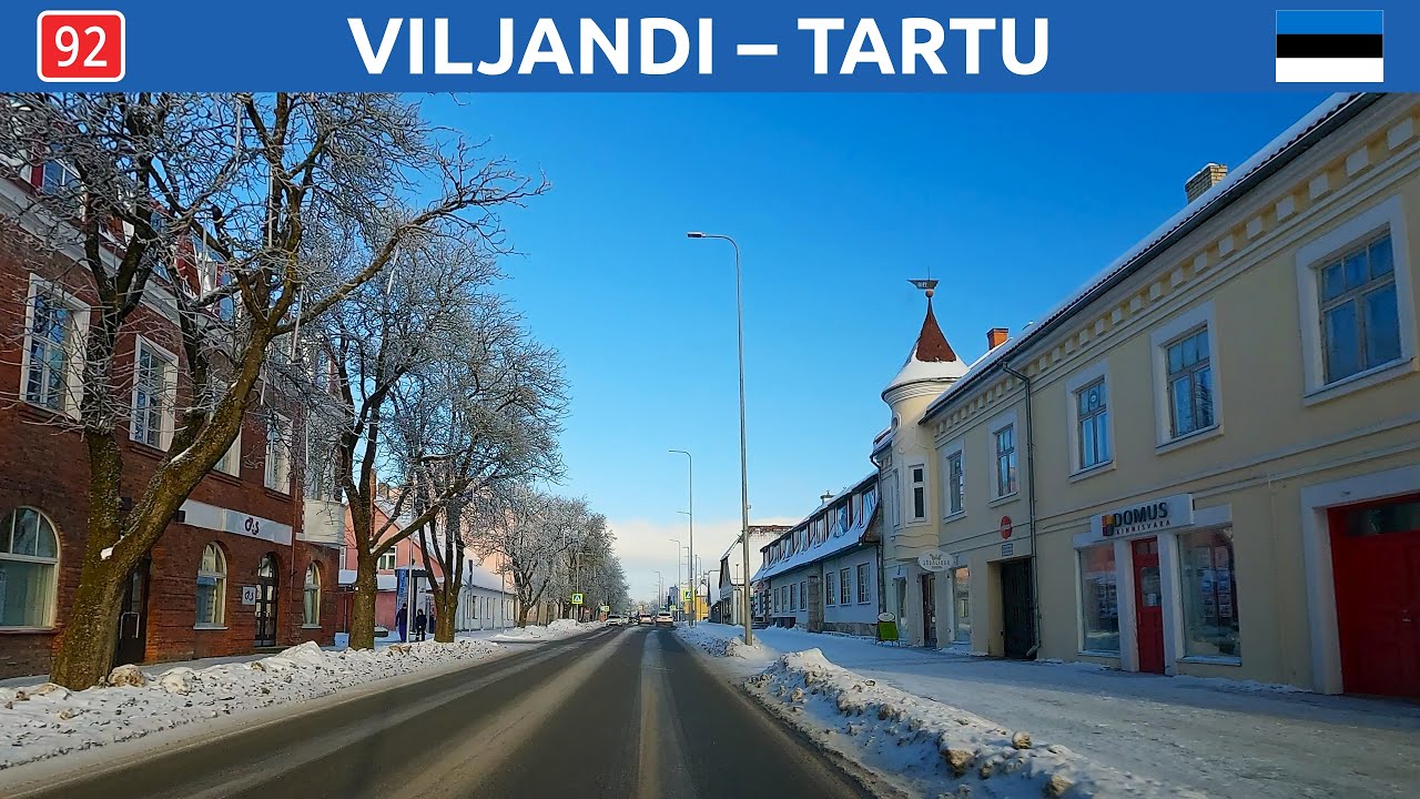 Winter drive in Estonia. Viljandi - Tartu. 4K