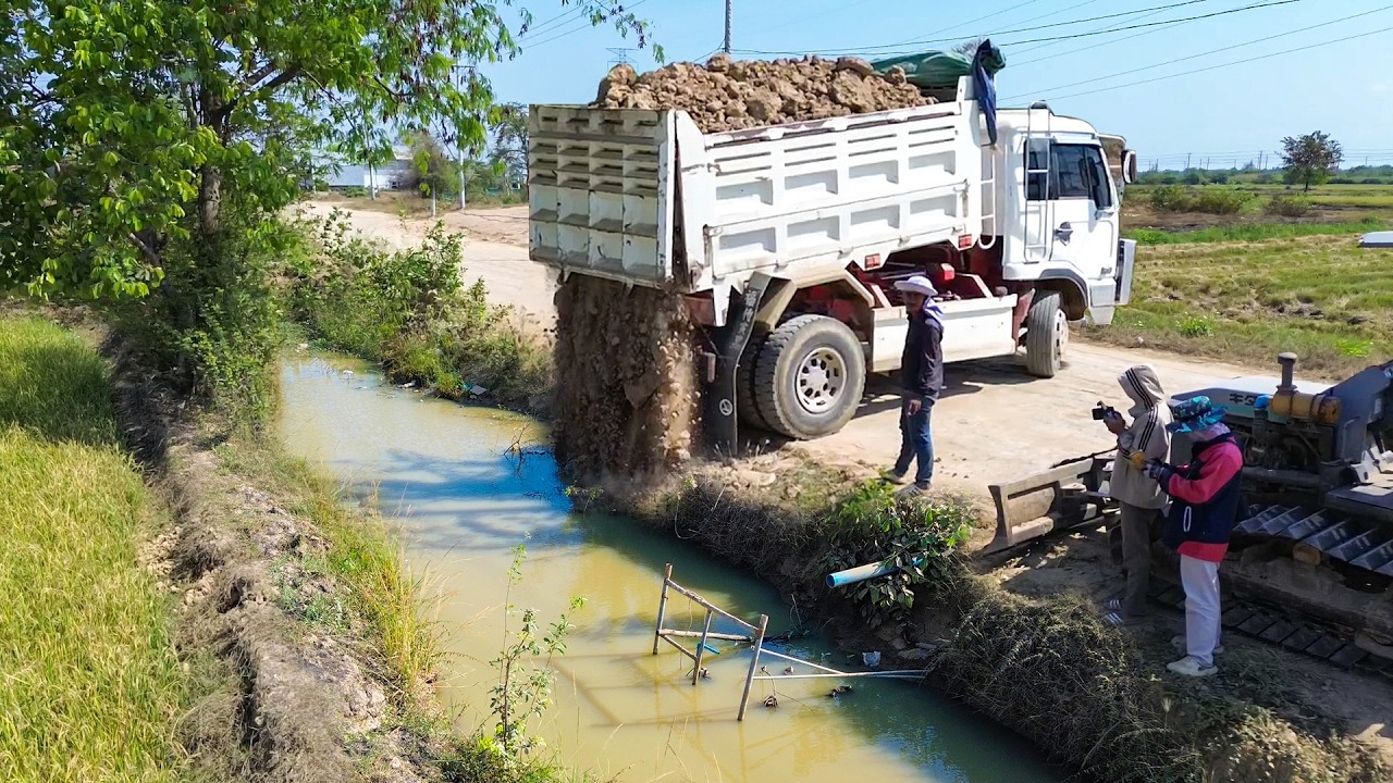 Amazing Start New Project!! Landfill Delete Deep Canal By Skills Dozer Pushing Soil