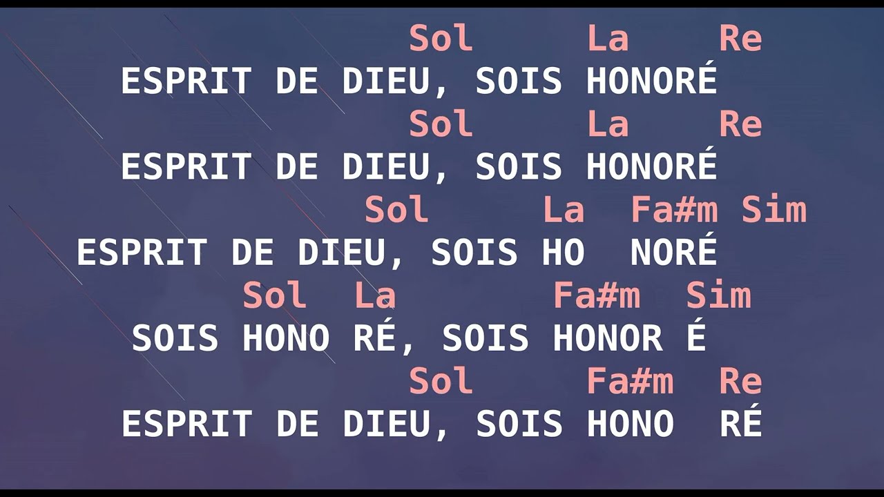 [Paroles] - Esprit de Dieu Sois honoré - Dereck-Jones - accords