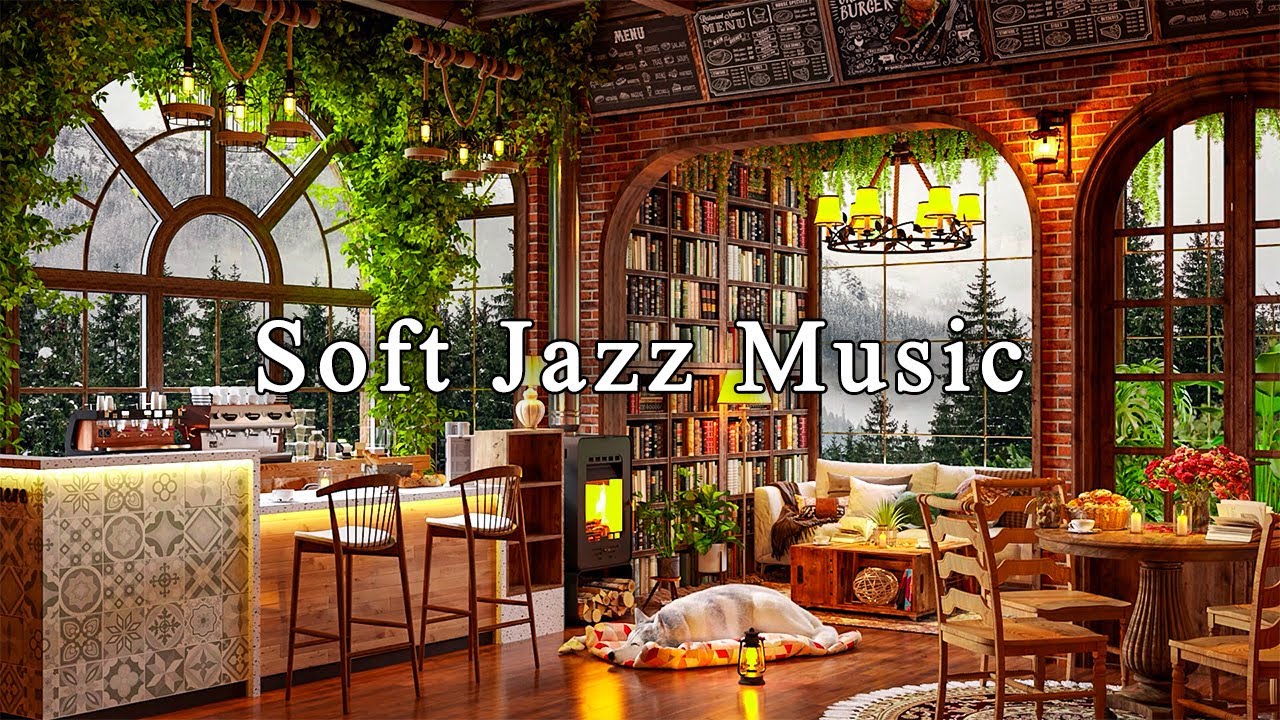 ❄️⛄Exquisite Night Jazz Sleep Piano Music in Cozy Winter Coffee Shop Ambience \u0026 Crackling Fireplace