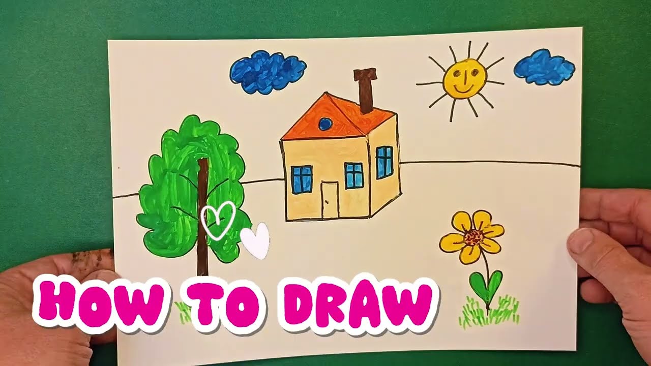 🎨 Draw a HAPPY HOUSE with Tree & Sun! 🌼 Easy Step by Step for Children & Toddlers! 🖍️