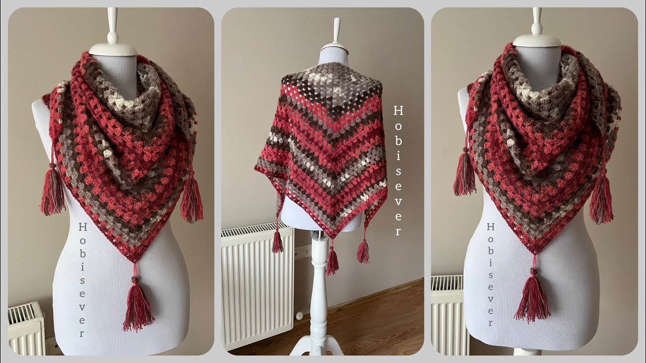 Легкие схемы треугольной шали крючком для начинающих 💕👌 / Шарф крючком, капюшон / СУБТИТРЫ