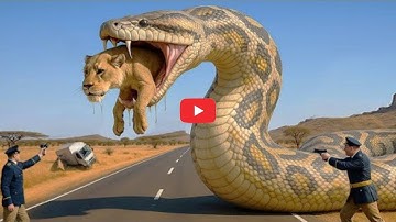 Brave Heroes Save Careless Mother Lion from Giant Python Attack After a Traffic Accident🐍