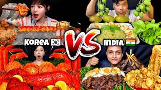 INDIA 🇮🇳 vs KOREA 🇰🇷 ASMR Mukbang Challenge 🔥😱 | Chicken, Noodles, Seafood & Rice | No Talking