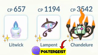 LeveL 50 POLTERGEIST CHANDELURE Evolution Line (SHINY) in Pokemon Go.