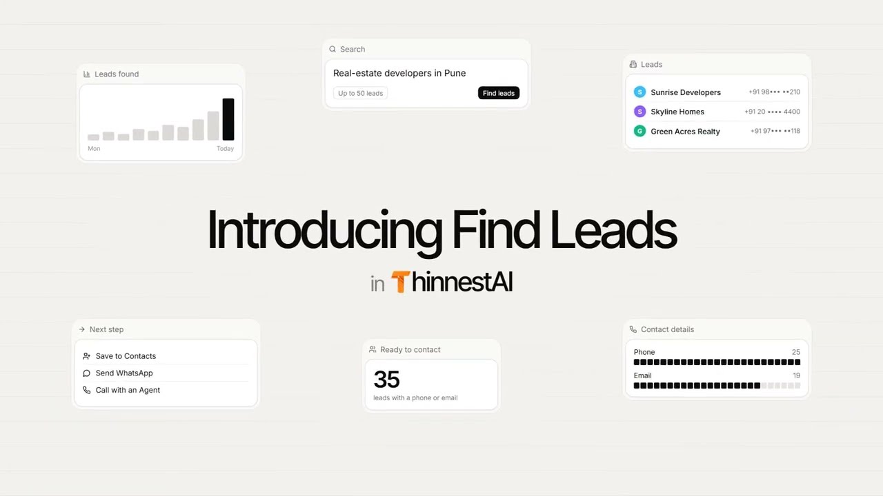 Find Leads in ThinnestAI: type the businesses you want, get their phones and emails