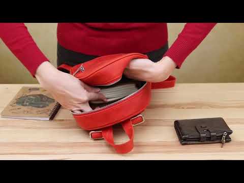 Шкіряний вінтажний жіночий рюкзак Shvigel 16327 Червоний, видео 1