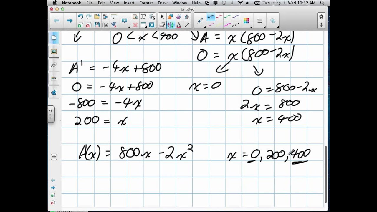 Optimization, Maximum Area Grade 12 Calculus Lesson 3 3 7:18:12 - YouTube