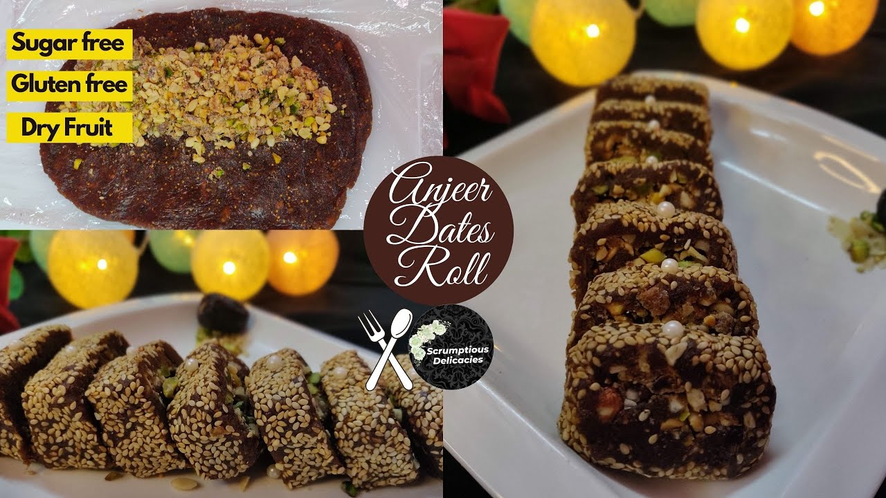 Anjeer Khajoor Barfi roll I Sugar free Anjeer roll I  Dry fruit Dates Roll
