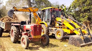 Jcb 3dx Backhoe Loader Machine Loading Mud In Two Mahindra 475 Di Tractor | Jcb Tractor | Jcb Video
