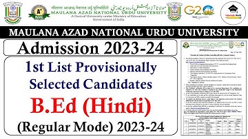 Manuu 1st Selected Candidates List B.Ed (Hindi) | Manuu Admission 2023-24 |  @UniversityWorld