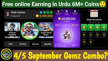 Gemz Combo | 4/5 September 24 Cipher Code | Daily Reward | Badhyaa Crypto | Today Combo In Urdu |