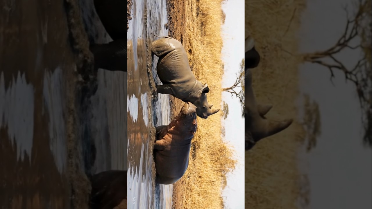 🦏🦛 Baby rhino & hippo besties discover mud bath fun — TOO CUTE! 💦 
