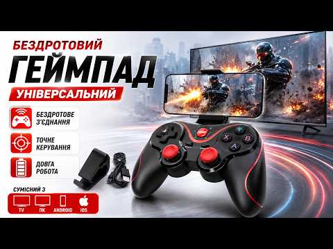 Бездротовий геймпад блютуз Bluetooth для телефону ПК Android TV джойстик X3 з тримачем смартфона акумуляторний Opt City, видео 1