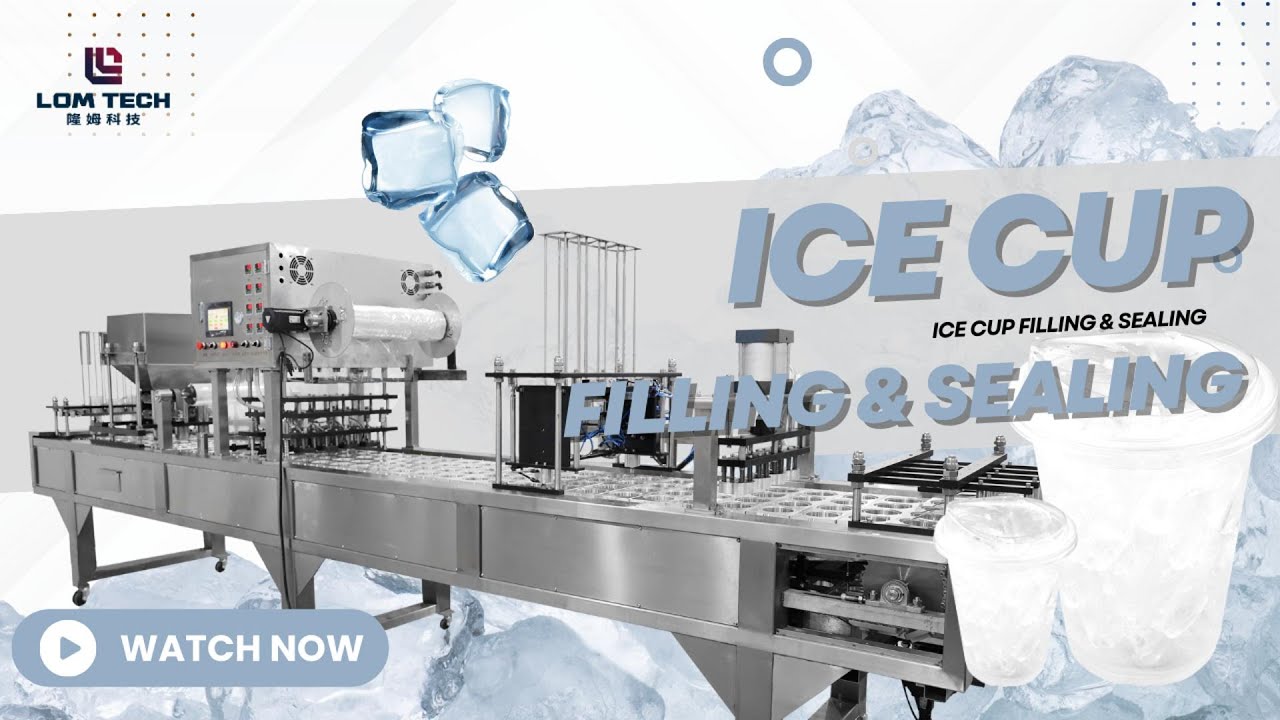 LOM Full auto ice cup filling sealing and capping machine - YouTube