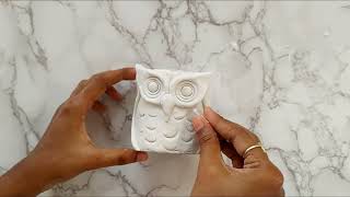 DIY-Pen/Pencil stand using wall putty and tin can-How to make an owl pen stand