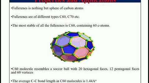Properties and applications of Fullerenes, Carbon nano tube, Graphenes