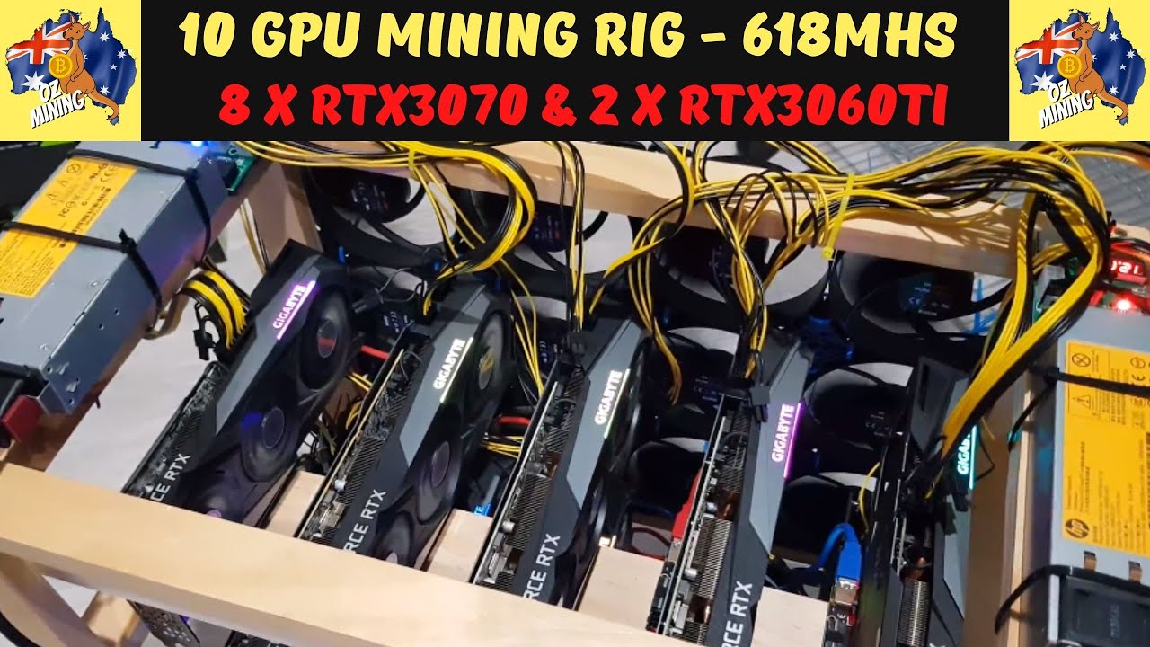 618MHs Crypto Mining Rig | 10 GPUS | 8 x RTX 3070 & 2 x RTX 3060ti 😍🤑