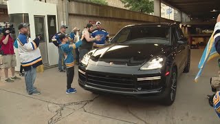 Blues owner Tom Stillman greets fans at Enterprise Center