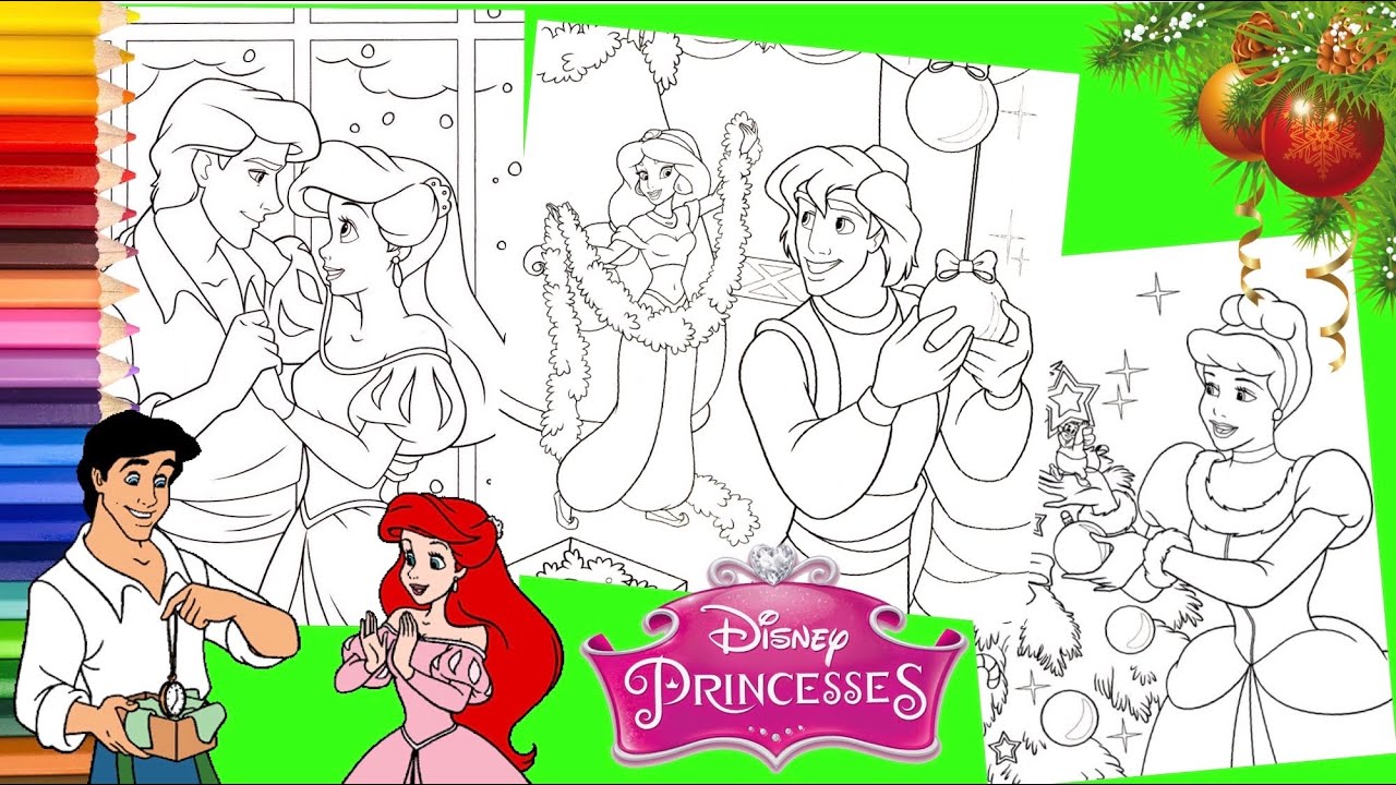 Coloring Disney Christmas Aladdin Jasmine Eric Ariel Cinderella Coloring Pages For Kids Youtube