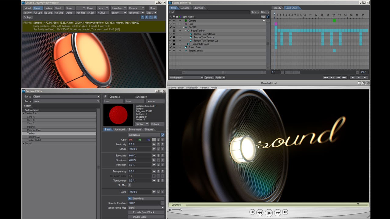 Tutorial altavoz/speaker. Lightwave 3D + Octane Render. www ...