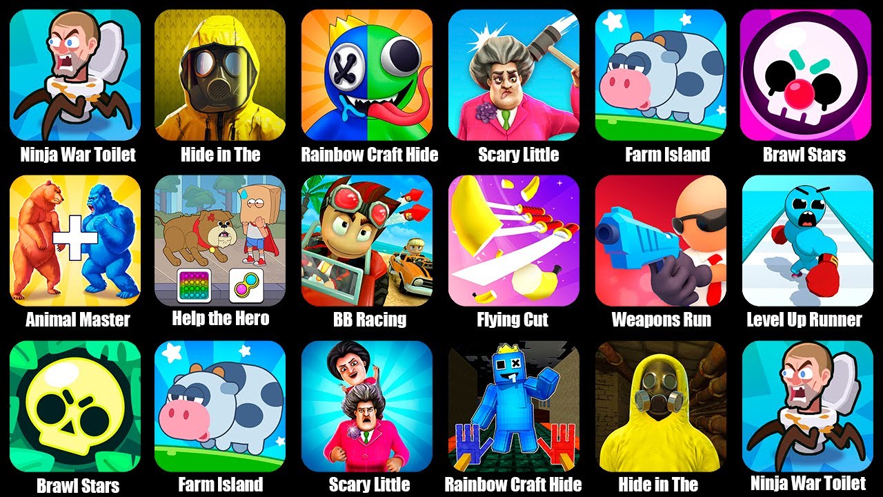 Ninja War Skibidi Toilet Battle,Hide in The Backroom,Brawl Stars,Rainbow Craft Hide and Seek