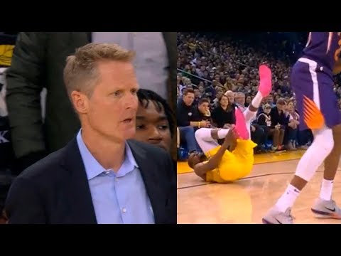 Kevin Durant INJRURY right ankle turn & Steve Kerr looks worried | Warriors vs Suns